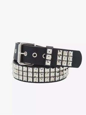 Black Studded Pyramid Belt with Silver Hardware